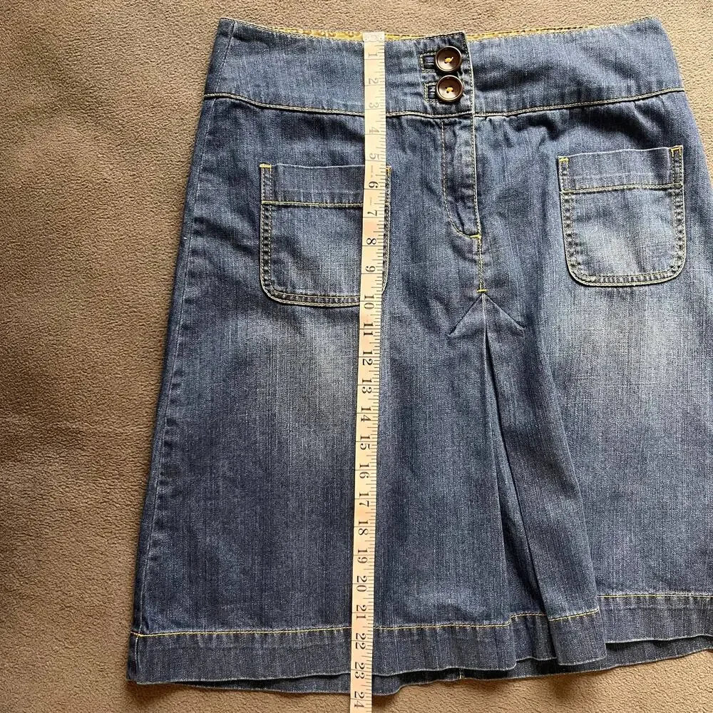 Boden Denim Skirt Womens Size 14R Blue Jeans Boho A-Line Pleat Modest Retro Chic